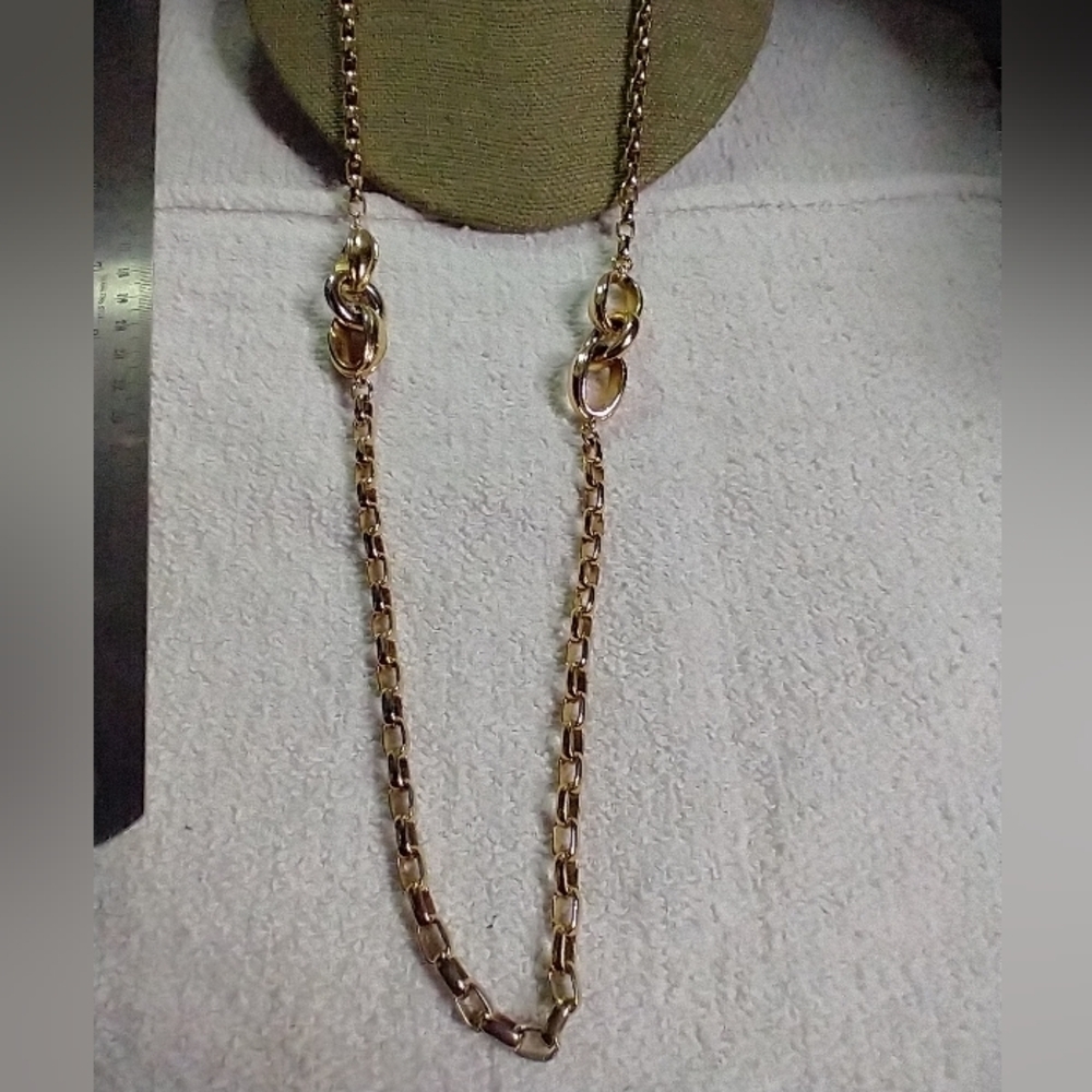 Long goldtone chain necklace statement runway